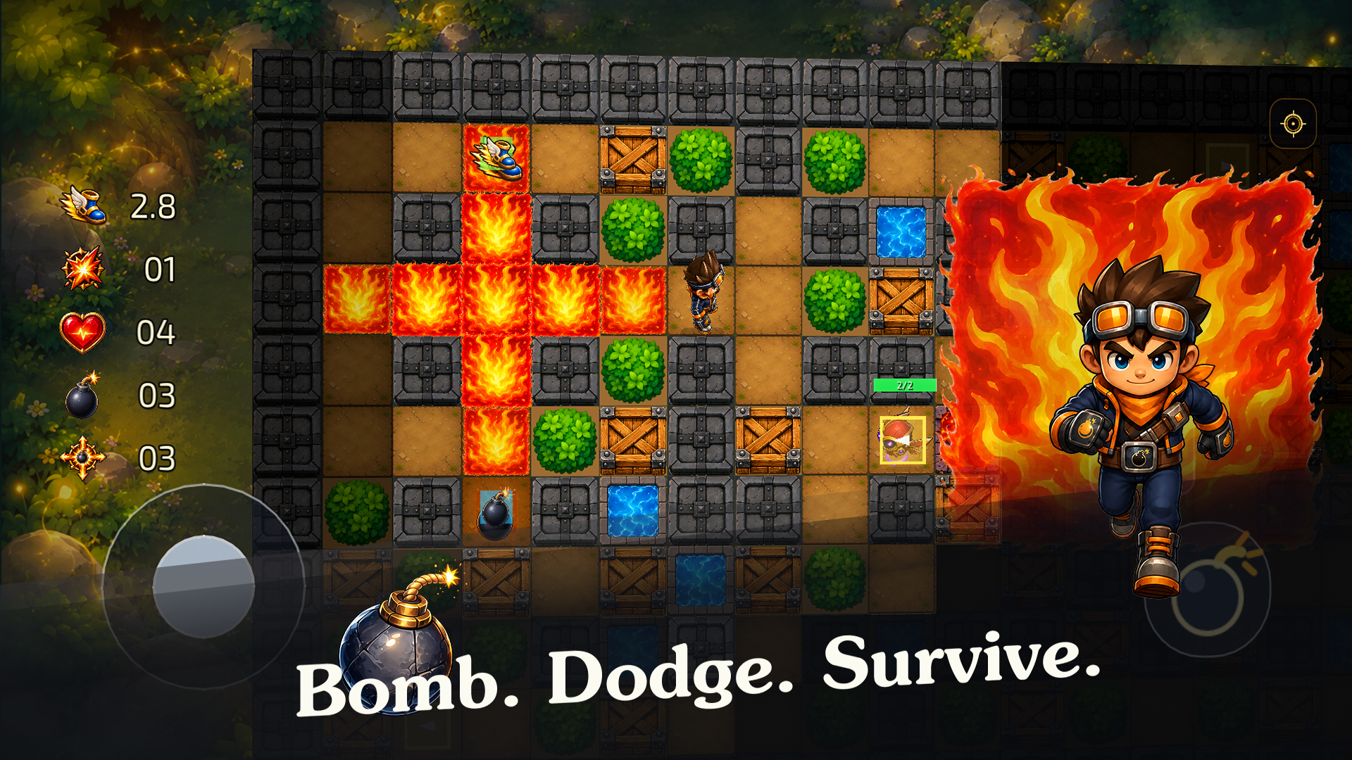 BlastFuse gameplay screenshot with lava cross blast and player character